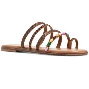 Aldo Size 11 Sandals Beaded Rhinestone Embellished Gold Design & Pillow Walk